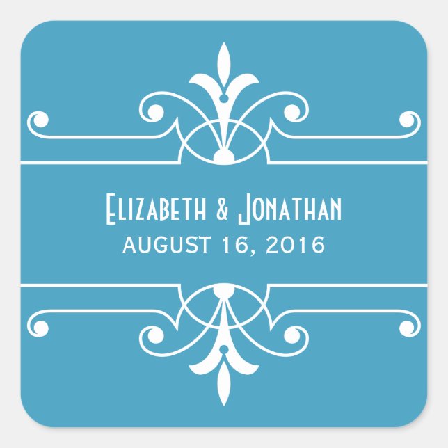 Blue Extravagant Ornamental Wedding Stickers (Vorderseite)