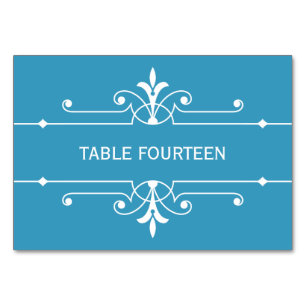 Blue Extravagant Ornamental Wedding Table Card Tischnummer