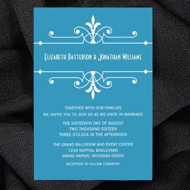 Blue Extravagant Ornamental Wedite Einladung (Blue Fancy Ornamental Wedding Invitation)