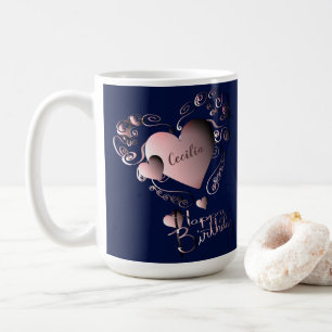 Blue&Extravagant Pink 3D-Herzen, "Happy Birthday"  Kaffeetasse