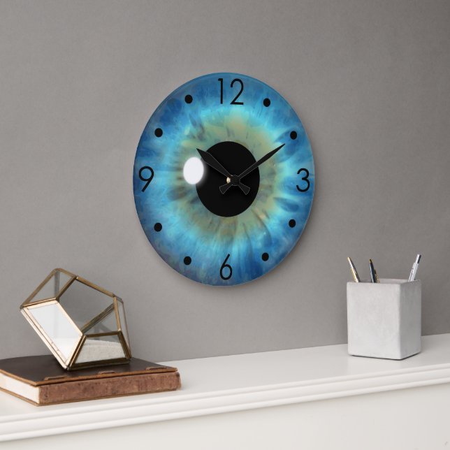 Blue Eye Iris Eyeball Custom Large Round Clock Große Wanduhr (Büro)