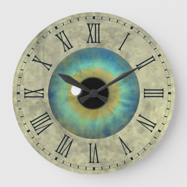 Blue Eye Iris Eyeball Roman Large Round Clock Große Wanduhr (Vorderseite)