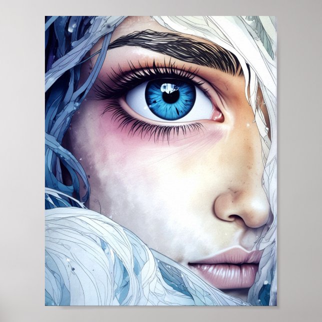 Blue Eye Nah-Up Fantasy Portrait Poster (Vorne)