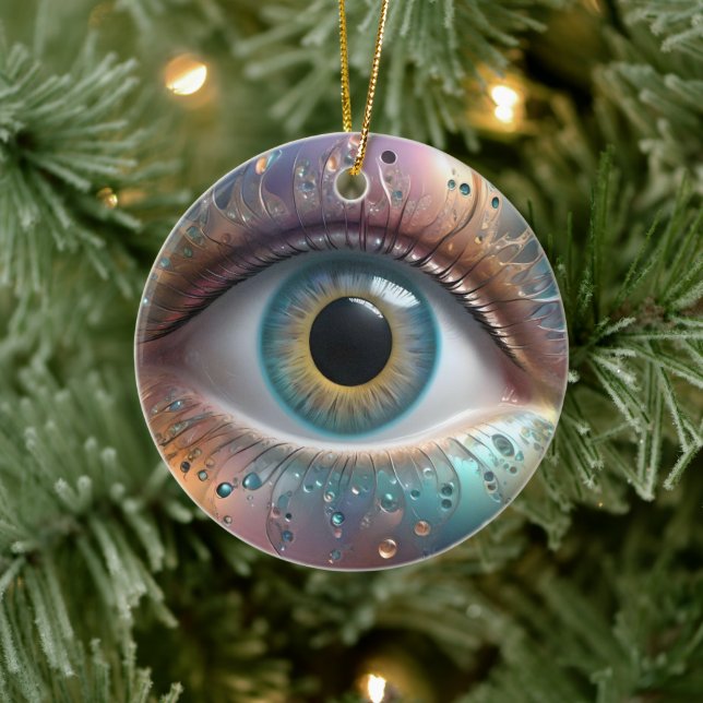 Blue Eyeball Fraktal Art Keramik Ornament (Baum)