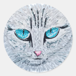 Blue Eyed Fluffy Cat Runder Aufkleber