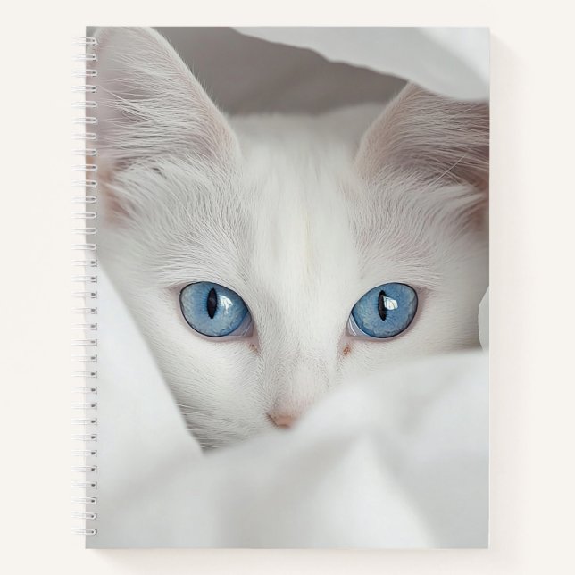 Blue-Eyed White Cat Notebook Notizbuch (Vorderseite)