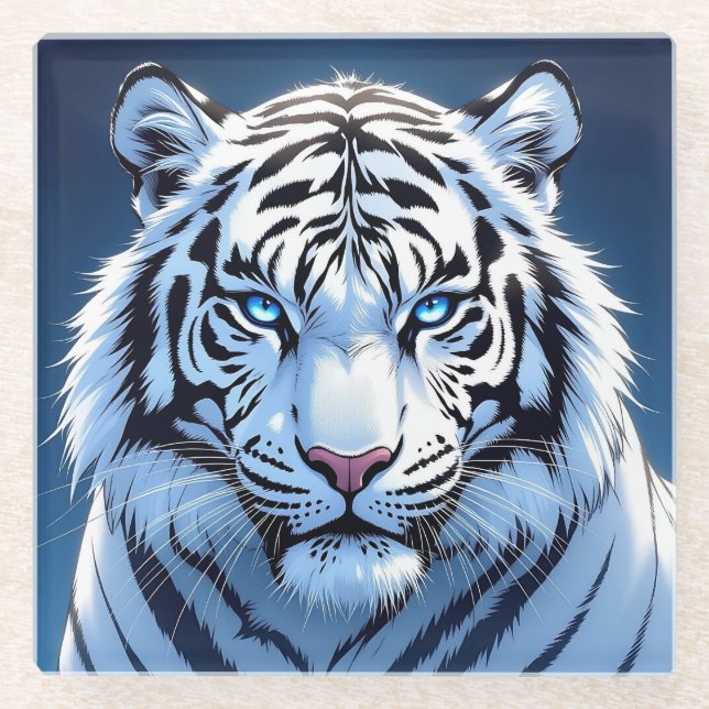 Blue eyed White Tiger Ai Art Glasuntersetzer (Vorderseite)