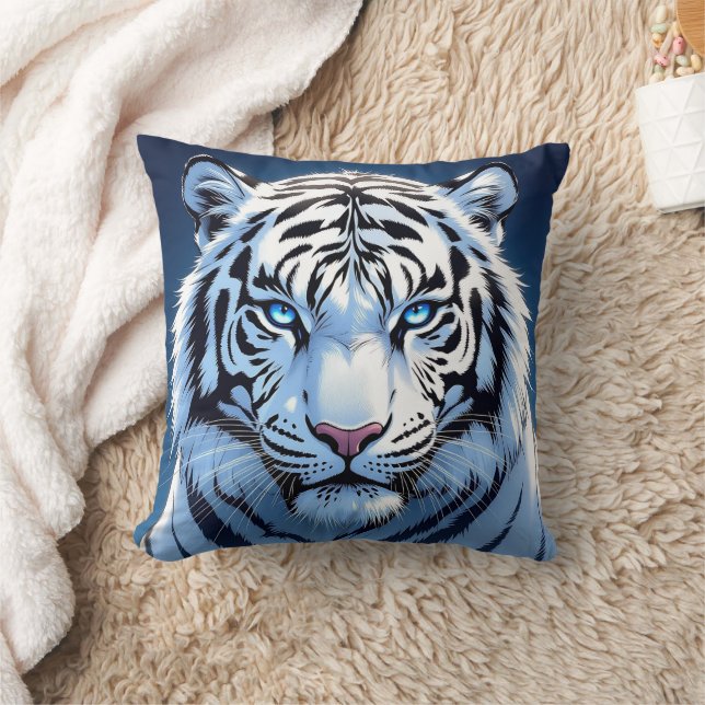 Blue eyed White Tiger Ai Art Kissen (Decke)