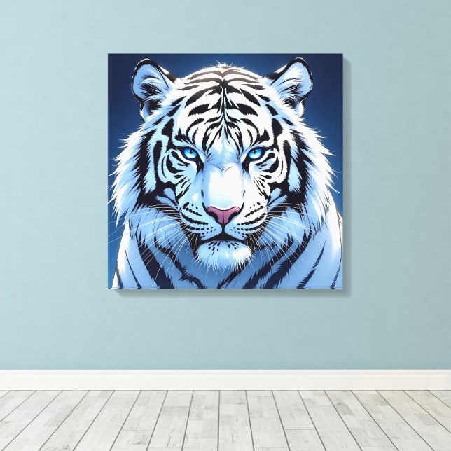 Blue eyed White Tiger Ai Art Leinwanddruck (Insitu (Holzboden))
