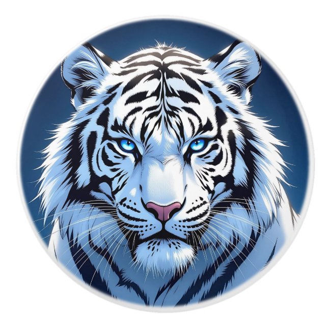 Blue eyed White Tiger  Keramikknauf (Vorderseite)