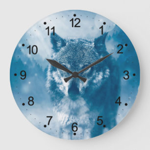 Blue eyed wolf große wanduhr