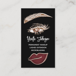 Blue Eyelash Brows Makeup Logo QRCode Gold Red Lip Visitenkarte