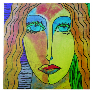 Blue Eyes Abstraktes digitales Portrait einer Frau Fliese