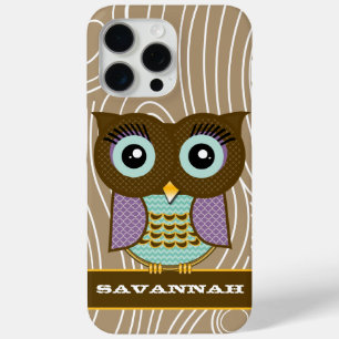 Blue Eyes Owl Wood Grain Zig Zag Wählen Sie Farben iPhone 15 Pro Max Hülle