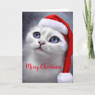 Blue Eyes White Christmas Kitten Feiertagskarte