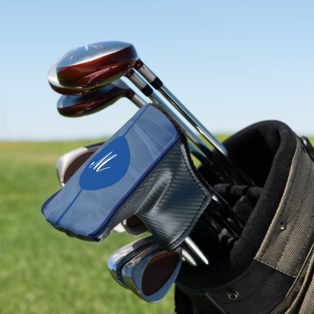 Blue Fabric Textured Print Monogram Putter Golf Headcover (In Situ)