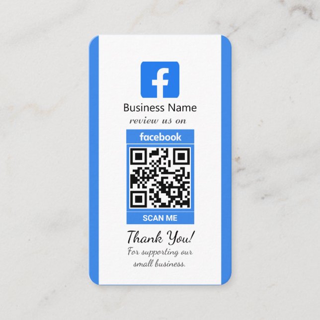 Blue Facebook Review Business Card mit QR Code Visitenkarte (Vorderseite)
