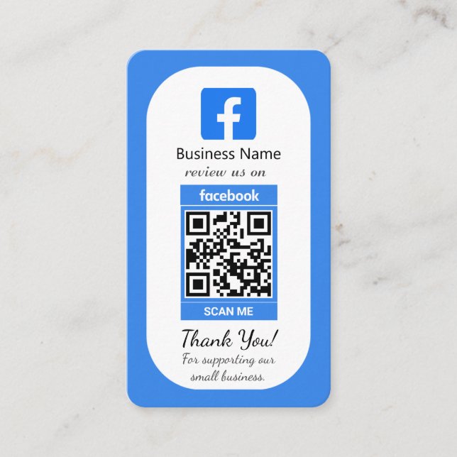 Blue Facebook Review Business Card mit QR Code Visitenkarte (Vorderseite)