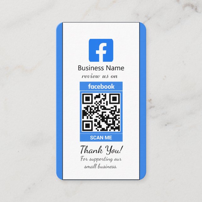 Blue Facebook Review Business Card mit QR Code Visitenkarte (Vorderseite)