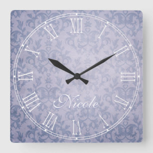 Blue faded kangaroo paw damask name wall clock quadratische wanduhr