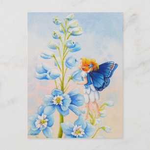 Blue Faion Delphinium Blume Watercolor Postkarte