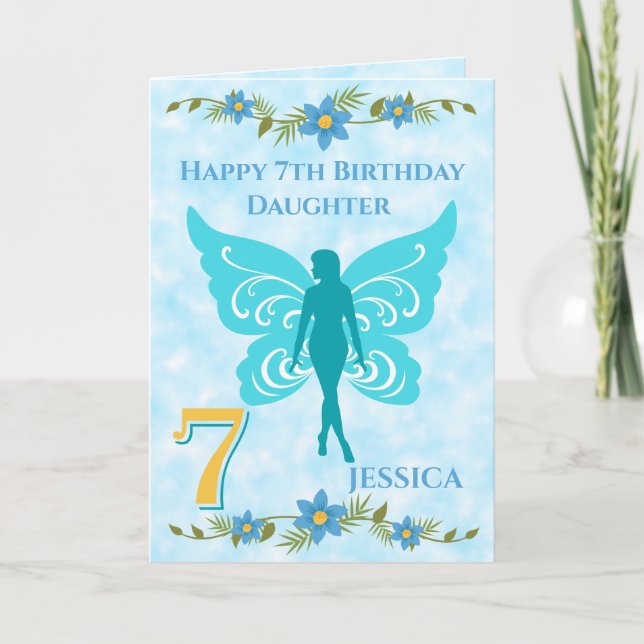 Blue Fairy Daughter 7. Geburtstag Karte (Vorderseite)