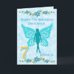 Blue Fairy Daughter 7. Geburtstag Karte<br><div class="desc">Blue Fairy 7. Geburtstagskarte mit blauer Fee auf einem trüben blauen Hintergrund und einer großen Zahl 7 auf der Vorderseite der Karte. Diese Karte kann von Tochter, Tochter, Schwester, Nichte oder Cousin personalisiert werden oder der Wortlaut kann entfernt werden, falls gewünscht. Ein schönes Design für jedes kleine Mädchen, das Feen...</div>