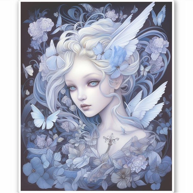 Blue Fairy Fantasy Art Aufkleber (Vorderseite)