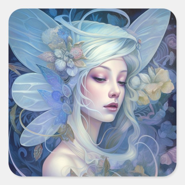 Blue Fairy Fantasy Art Quadratischer Aufkleber (Vorderseite)