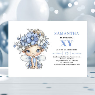 Blue Fairy Girl 1. Geburtstag Whimsical Pastell Einladung