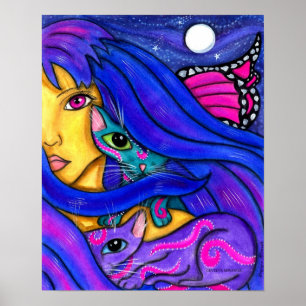 Blue Fairy und ihre Katzen Poster