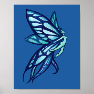 Blue Fairy Wings Feen Art Poster