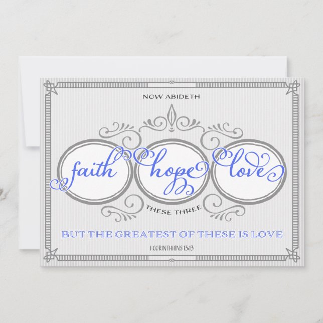 Blue Faith Hope Liebe Hochzeit Einladung (Vorderseite)