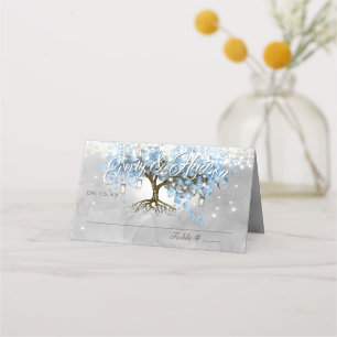 Blue Faiy Tale Wedding Mason Jar Heart Leaf Tree Platzkarte