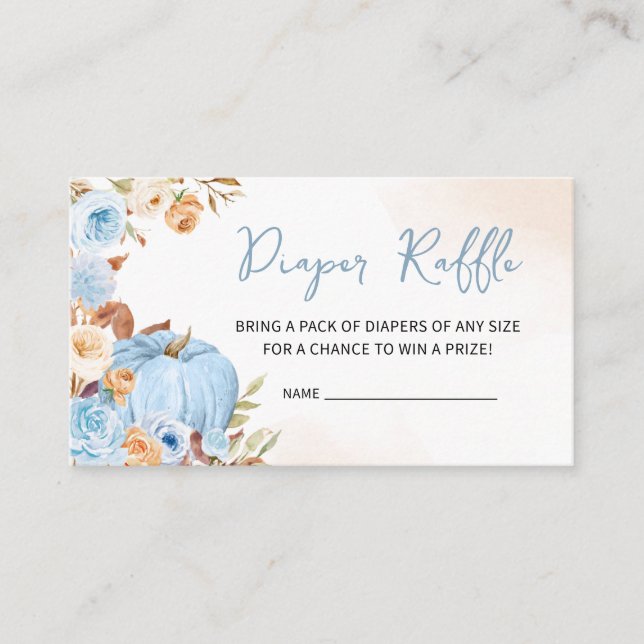 Blue Fall Floral Pumpkin Diaper Raffle Begleitkarte (Vorderseite)