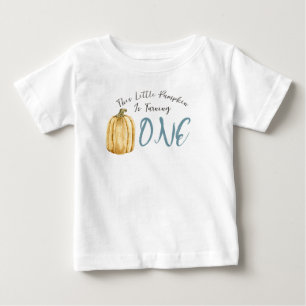 Blue Fall Watercolor Little Pumpkin Birthday Boy Baby T-shirt