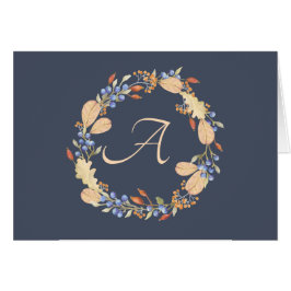 Blue Fall Wreath Script Monogram Mitteilungskarten