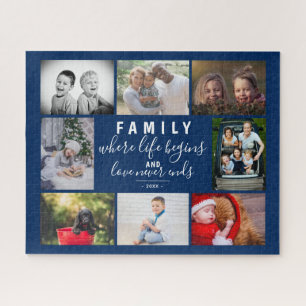 Blue Family 8 Foto Collage Sprichwort Script Puzzle