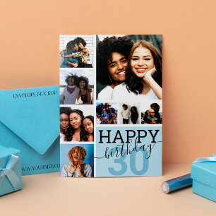 Blue Family Friends Foto Collage Happy Birthday Karte