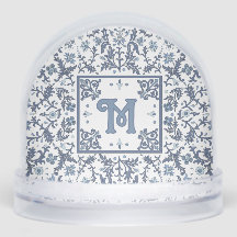 Blue Fancy Floral Pattern Monogrammed