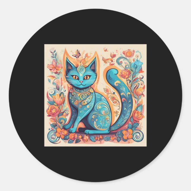 Blue Fantasy Cat Sticker (Vorderseite)
