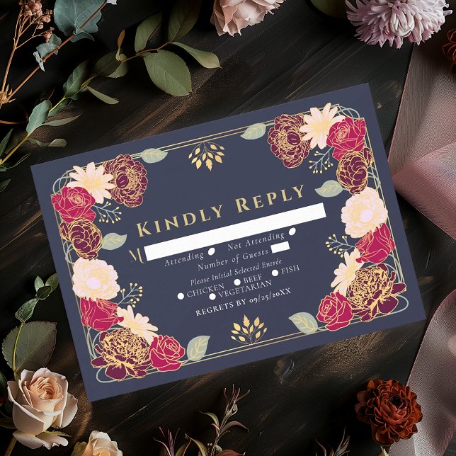 Blue Fantasy Enchanted Flower Garden Wedding RSVP Karte (Von Creator hochgeladen)