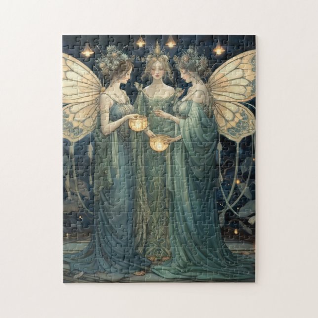 Blue Fantasy Fairy Art Nouveau Puzzle (Vertikal)