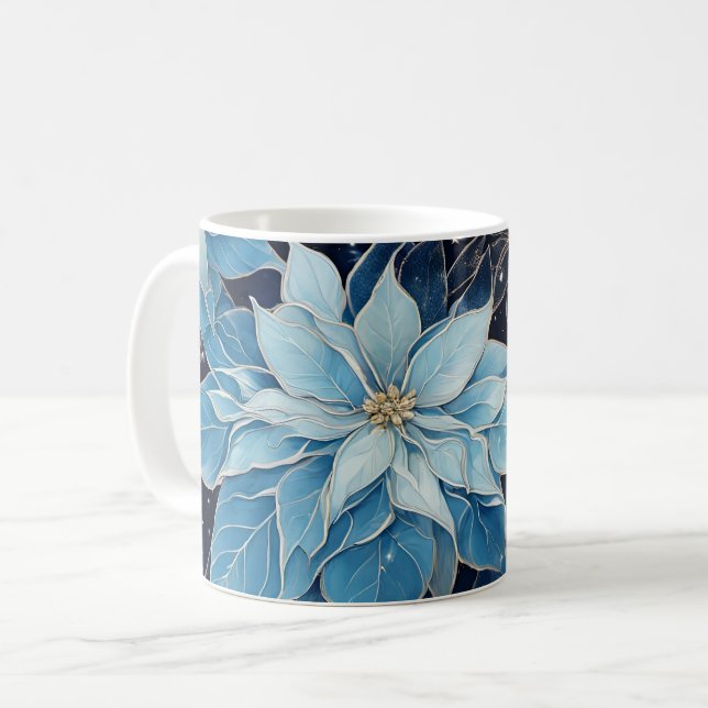 Blue Fantasy Poinsettia Kaffeetasse (Vorderseite Links)