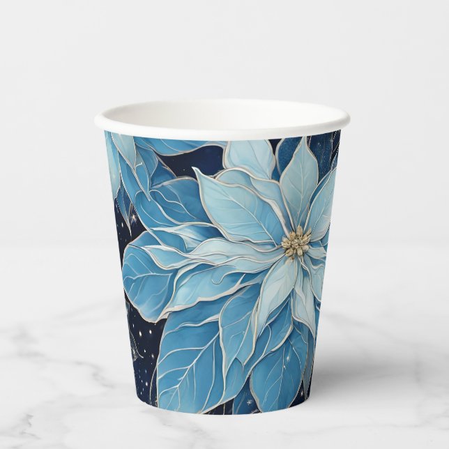 Blue Fantasy Poinsettia Pappbecher (Vorderseite)