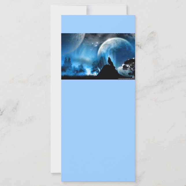 Blue Fantasy Rack Cards mit Wolf und Mond (Vorderseite)