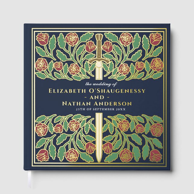 Blue Fantasy Royal Medieval Sword Wedding Gästebuch (Vorderseite)