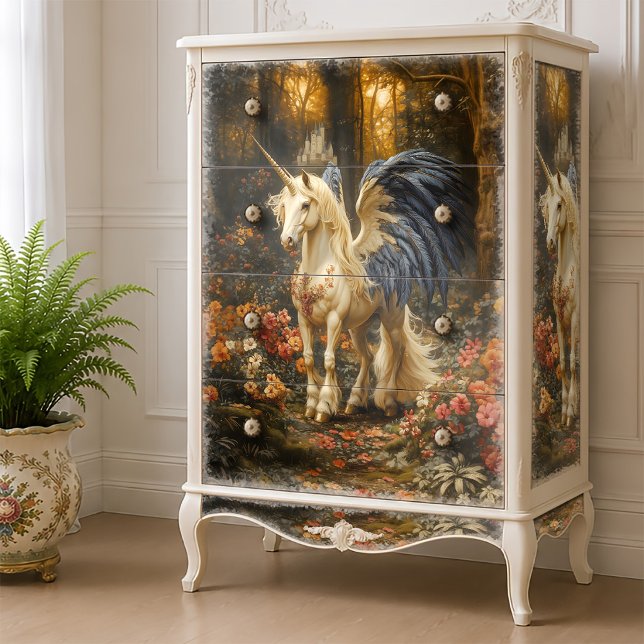 Blue Fantasy Unicorn Woodland Decoupage Seidenpapier (Von Creator hochgeladen)