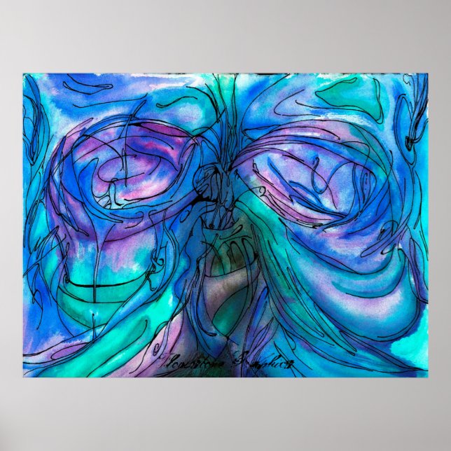 Blue Fantasy Watercolor Poster (Vorne)