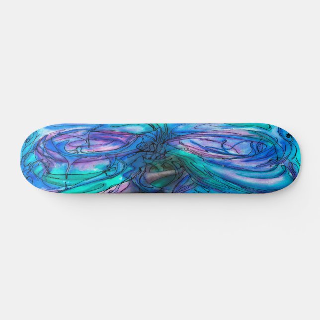 Blue Fantasy Watercolor Skateboard (Horizontal)